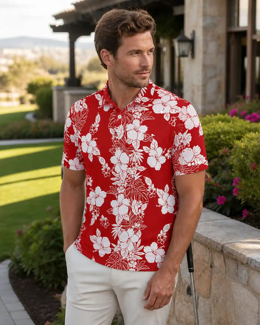 Red Hawaiian Bloom Polo