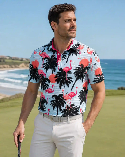 Coastal Flamingo Sunset Polo