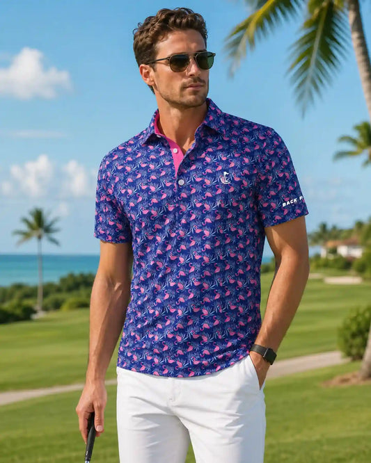 Midnight Palm Flamingo Polo