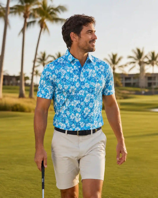 Blue Hibiscus Wave Polo