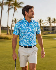 Blue Hibiscus Wave Polo
