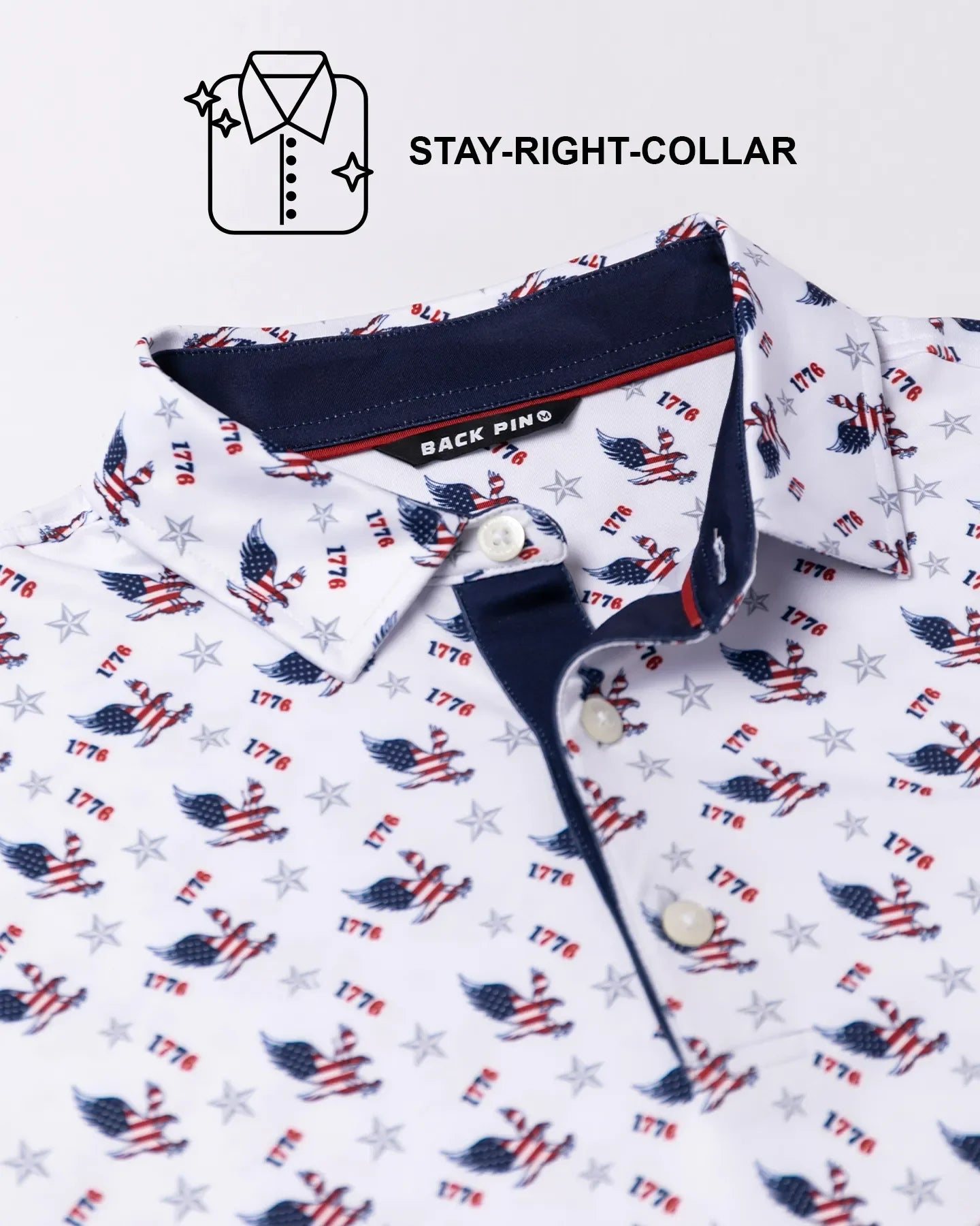 White Polo Shirt - American Eagle Polo Back Pin Golf White Polo Shirt - American Eagle Polo Back Pin Golf