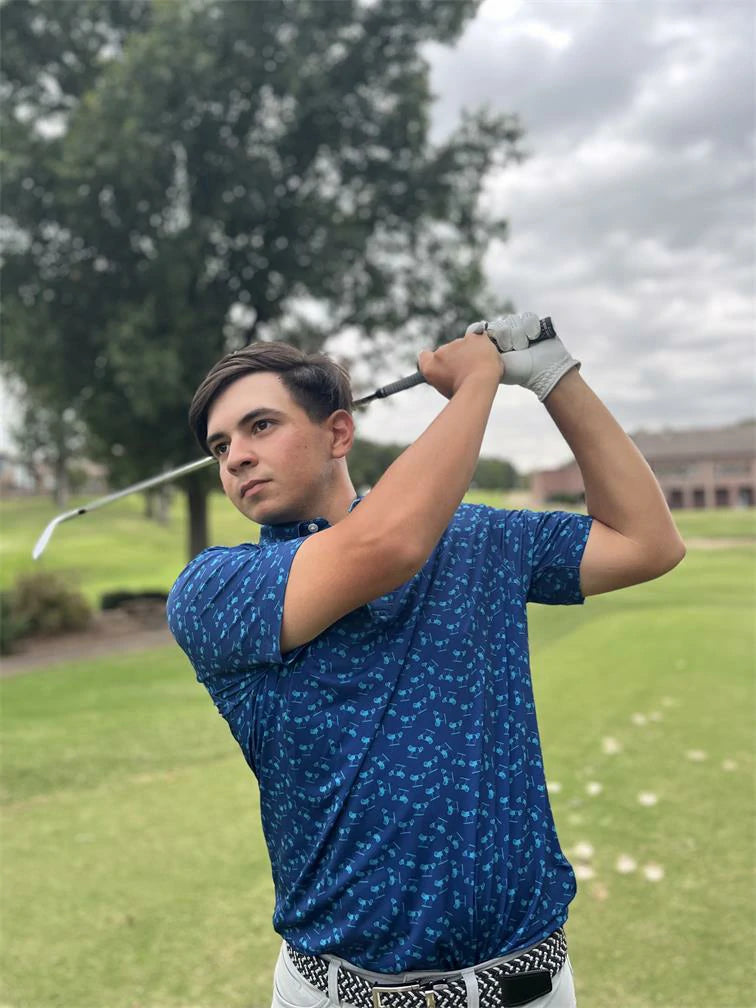 Albatross Polo - Navy Blue with Golf Carts