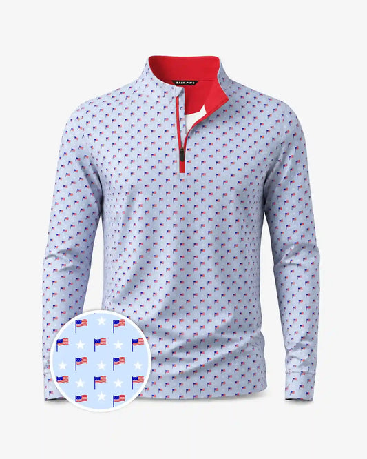 Light Blue Flag Star Quarter Zip