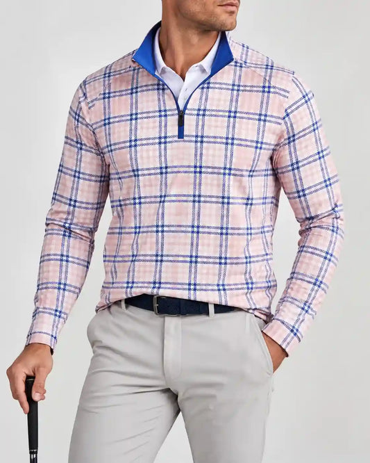 Quiet Luxury Pink Plaid Quarter Zip