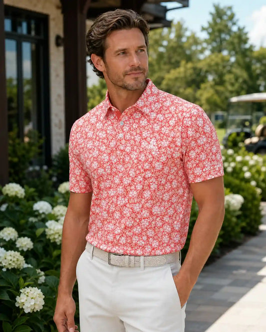 Sunset Hibiscus Polo
