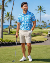 Blue Hibiscus Wave Polo