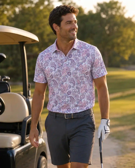 Coral Paisley Golf Polo
